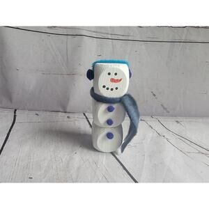 Wooden Handmade Snowman Blue Scarf Winter Tiered Tray Home Decor Shelf Sitter